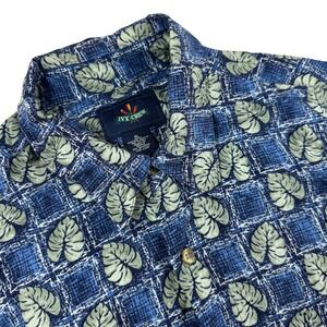 Vintage Ivy Crew Mens XL Blue Hawaiian Rayon Short Sleeve Button Down Shirt